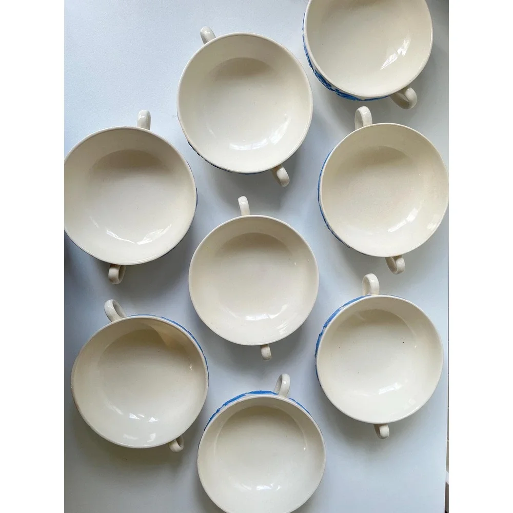 Set of8 Soup Cups ANTIQUE Royal Adams England Ivory Victorian Ware Chelsea Blue